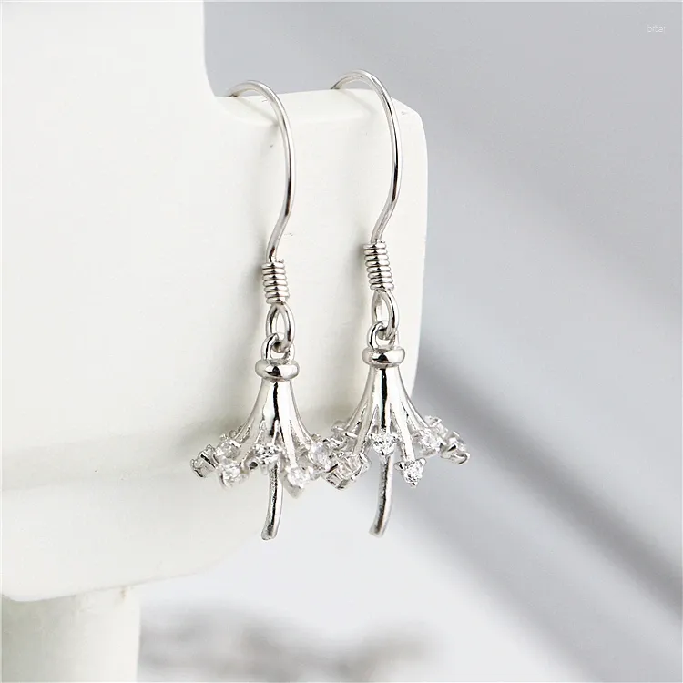 Dangle Earrings 10pcs/lot 925 Sterling Silver Drop Women Crystal 8-14mm Pearl Bead Semi Mount Christmas Valentine's Day Gift