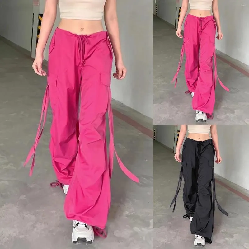 Kvinnors byxor rosa last 2024 sommar överdimensionerade svettbyxor snörning ribbon låg stigande chic capris casual streetwear womens