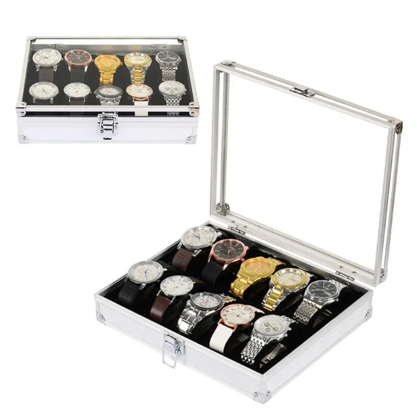 Lagring 12 arrangör Buckle Watch Collection Metal Box Case Display slot smycken283j