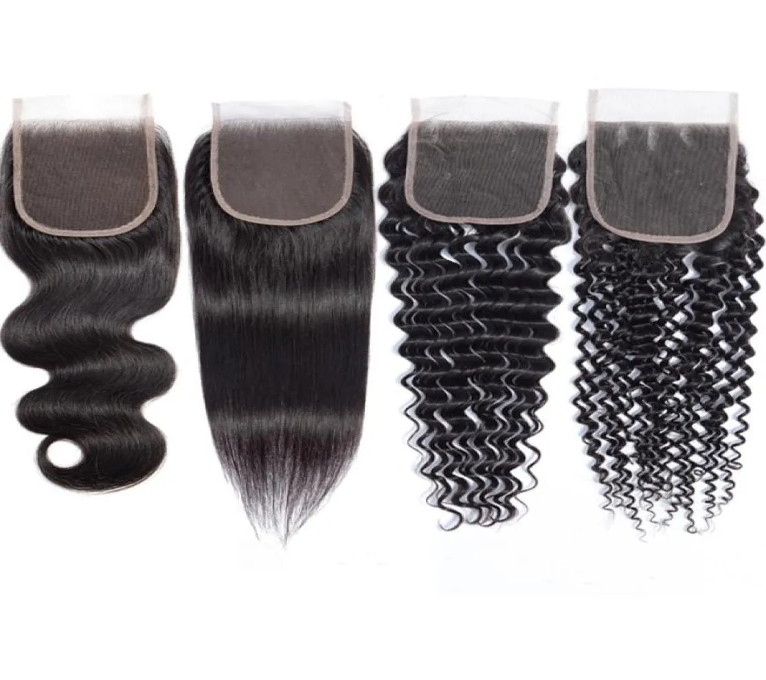 5X5 Lace Closure 100 cheveux humains vierges vague de corps droite profonde crépus bouclés Yaki eau armure Hair9274136