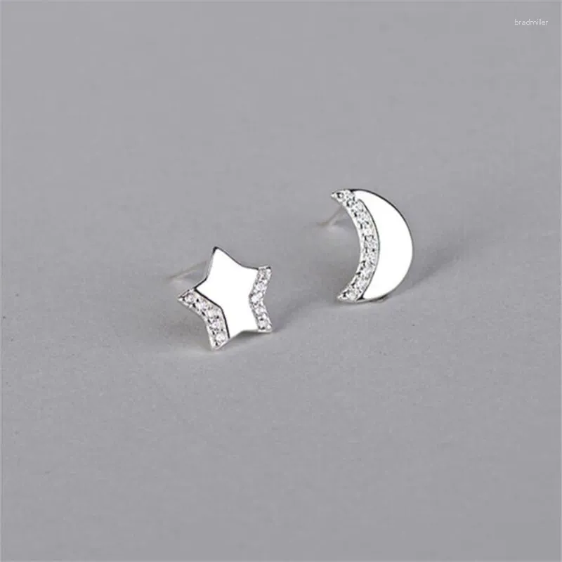 Stud Earrings Fashion Asymmetry Star And Moon Silver Plated Jewelry Temperament Crystal Exquisite Women E180