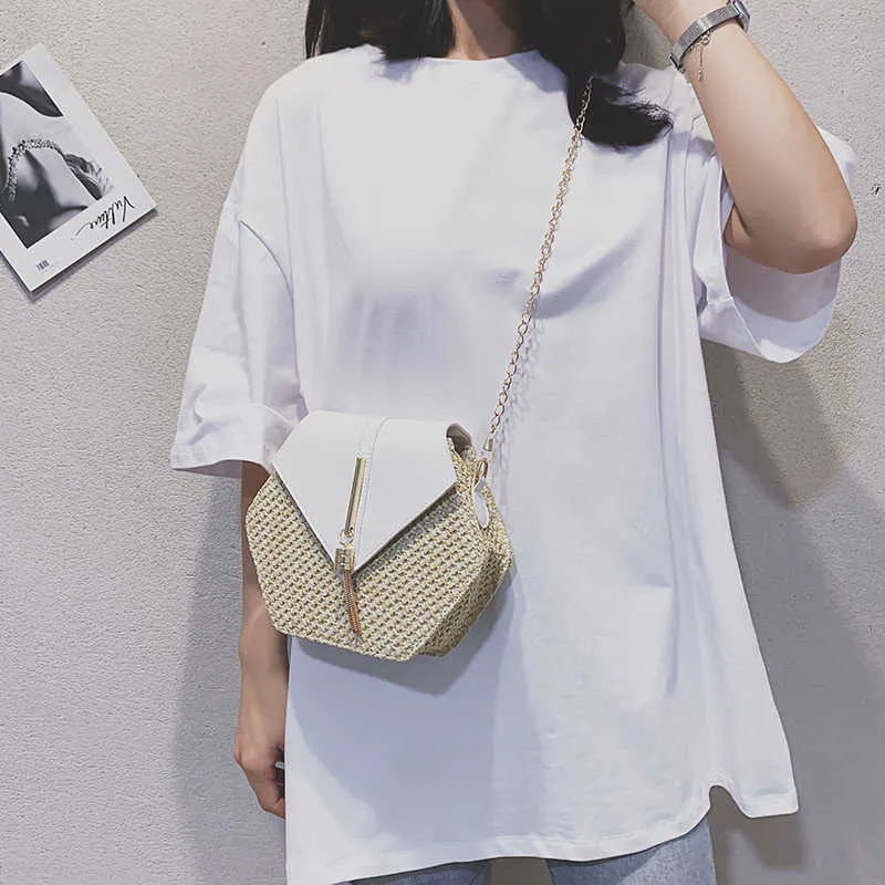 Strandtasche Mode Stroh gewebte Tasche Damen koreanische Version Kette einzelne Schulter Messenger Quaste