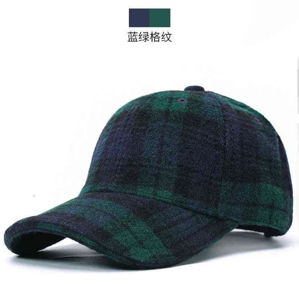 Femmes et hommes hiver extérieur chaud feutre casquettes papa décontracté épais Casquette adulte Plaid laine Baseball chapeaux 55-62 cm 220111309p