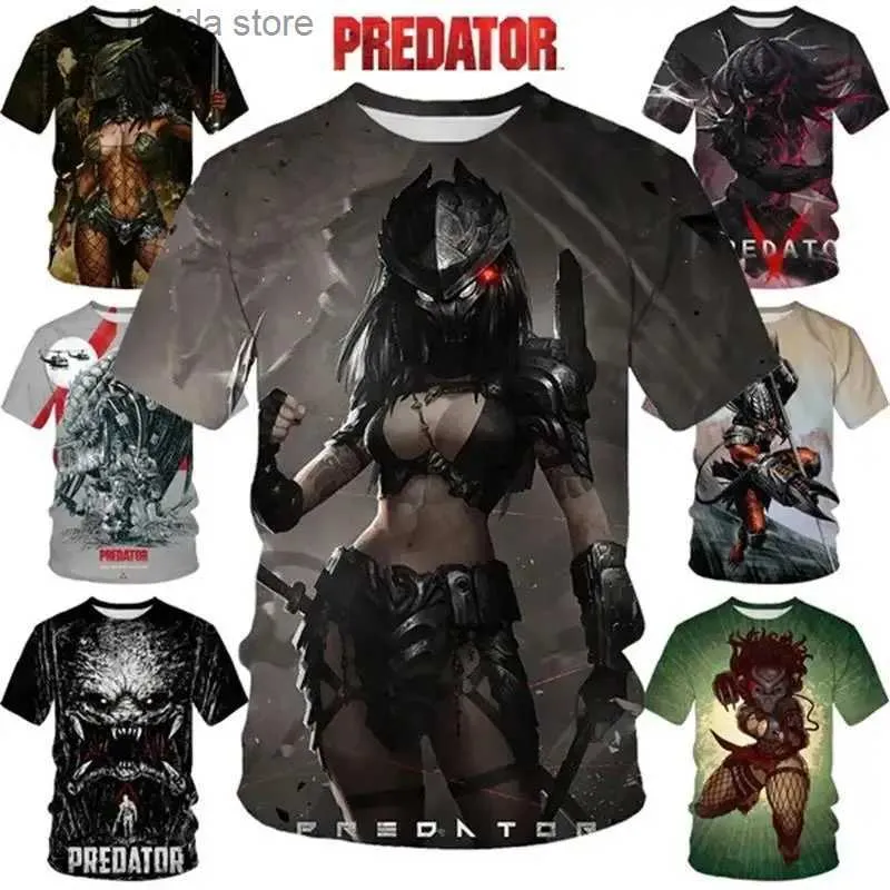 Erkek Tişörtler Predator Korku Tişörtleri Erkekler İçin 3D Facehugger Xenomorph Qun Baskılı Goth Üstleri Tişörtler Kadın Giyim Moda Kids T-Shirt Y240321