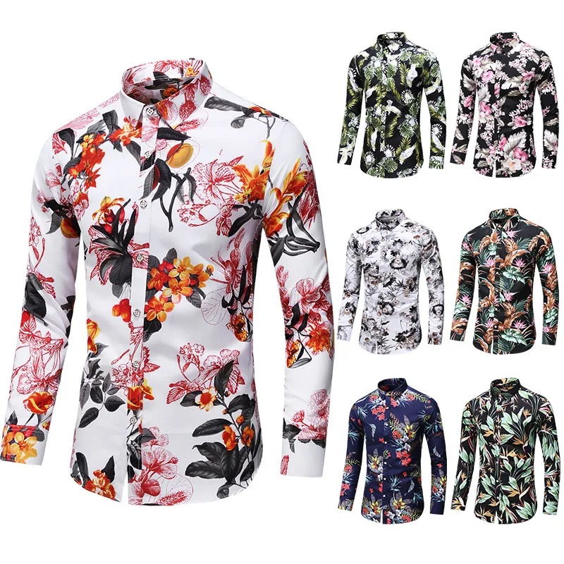 Autumn Fashion Male Shirt Casual Long Sleeve Button Shirt For Men Rose Printed Floral Shirts Men Plus Size 5xl 6xl 7xl