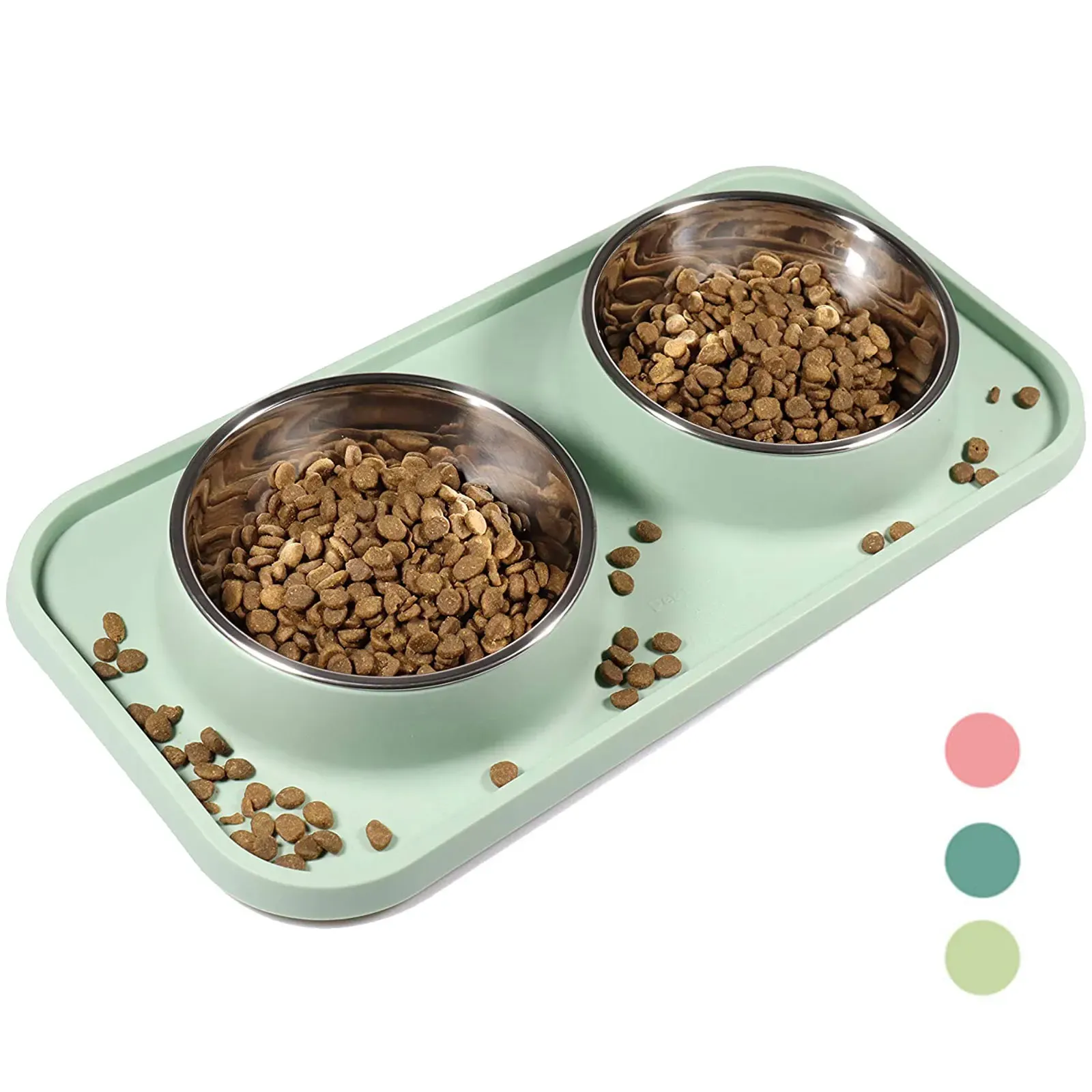 Leveranser Double Cat Bowl Rostfritt stål Nonslip Cat Feeder Pet Bowls med Stand Water Dog Food Water Feater Cat Acessorios Dropshipping