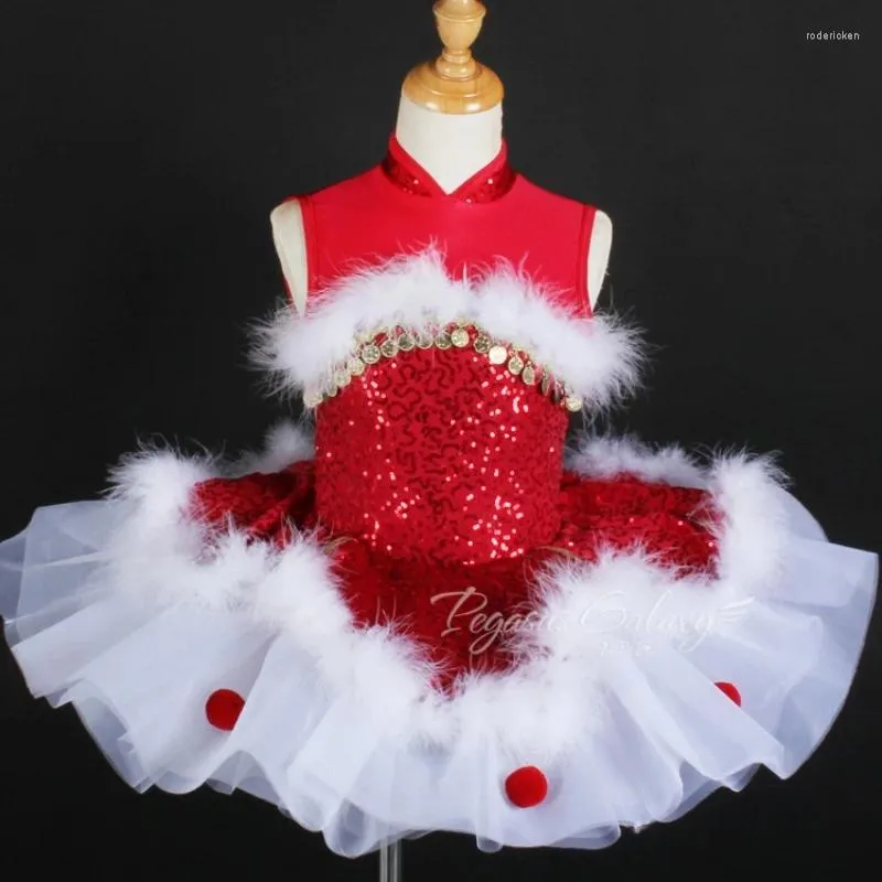 Stage Wear Ballet Danse Jupe Stand Collier Filles Sans Manches Pendentif Paillettes Puffy Princesse Équipe Performance Vêtements En Gros