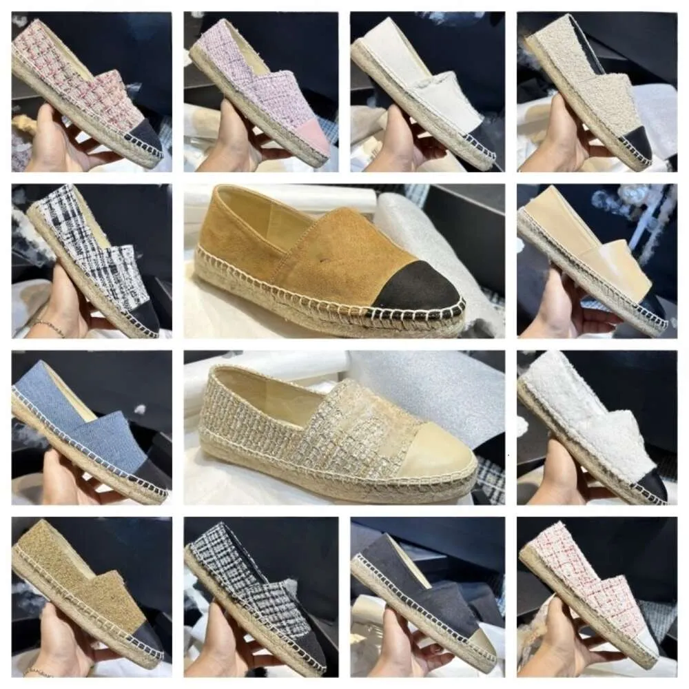 Interlocking C Canvas Shoes Loafers Espadrilles woman Tweed Leather shoes cap toe Quilting quilted hand sewing loafer womans flats Mules sneakers