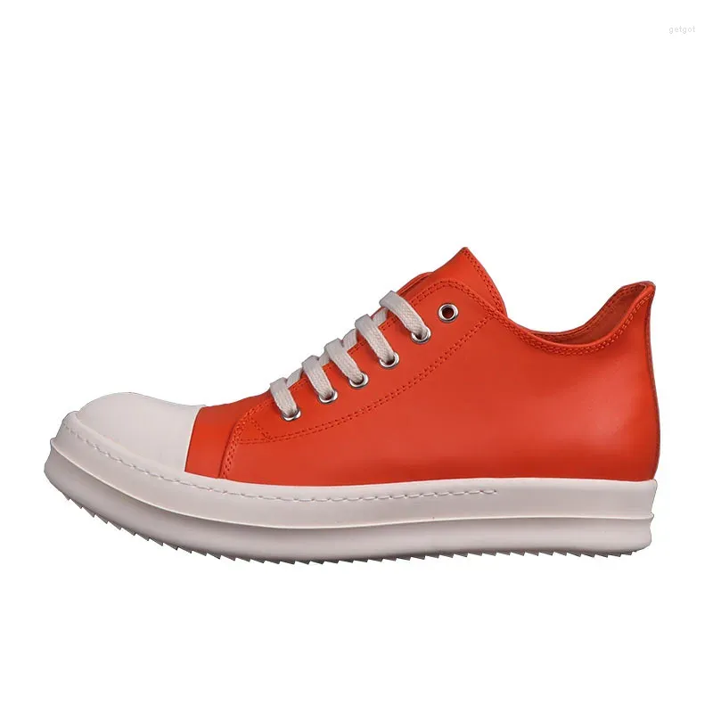 Casual Schoenen Rmk Owews Mannen Lederen Luxe Trainers Volwassen Lace Up Sneaker Vrouwen Loafers Lente Herfst Flats Oranje Big Size