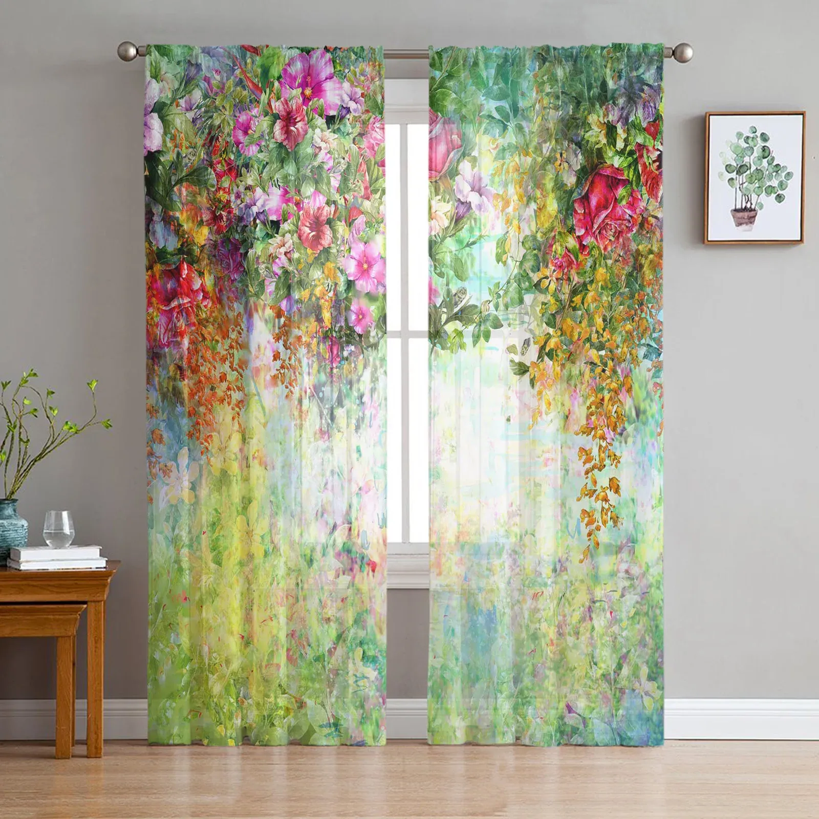 Fensterläden luxuriöse Vorhänge Blumen Aquarell Vine Küchen Schlafzimmer Wohnzimmer Tüll Vorhänge Studieren französischer Fenster Chiffon Vorhänge