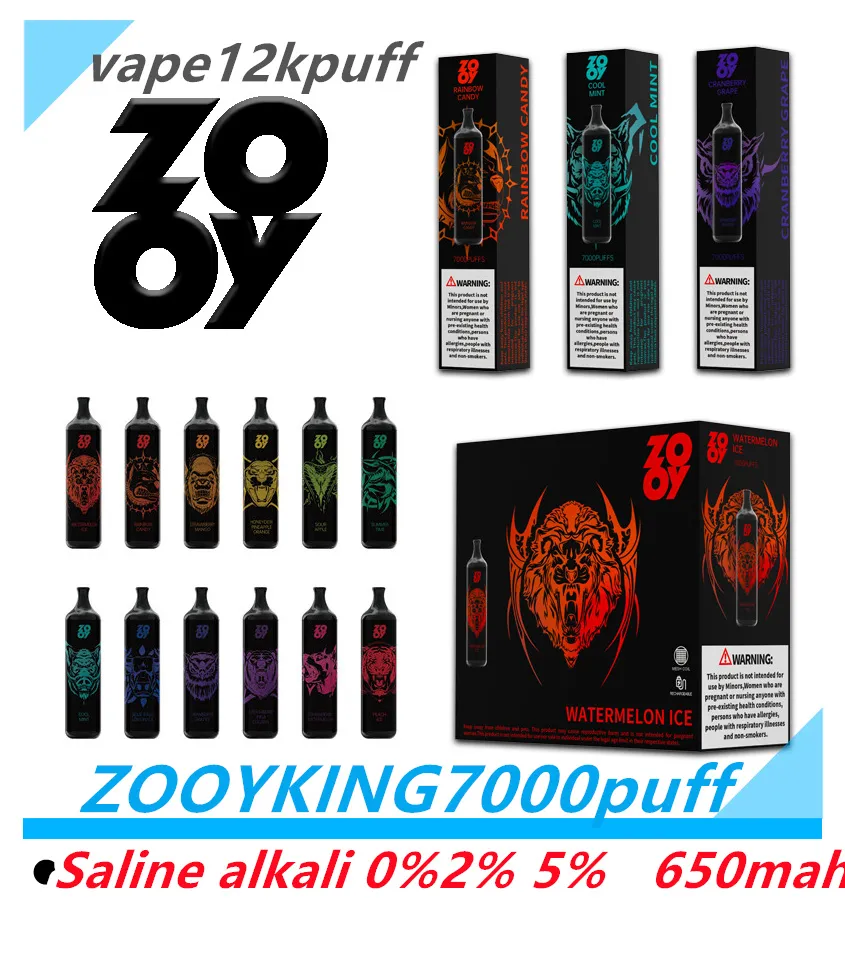 puff7k vapes original ny zooyking 7kpuffe cigarettvaper uppladdningsbar pod 650mAh mesh coil vapes26 ml 7000puff salt alkali 2% 5% 12 smaker av vape