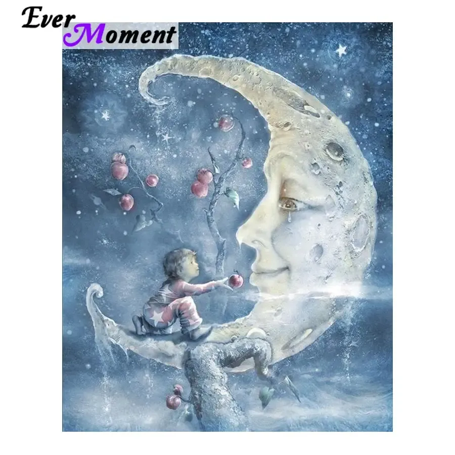 Стичка Ever Moment 5D Diamond Painting Full Boy, давая яблоко на лунную ремесленную мозаику Cross Stich Set Diamond Embroidery DIY ASF842