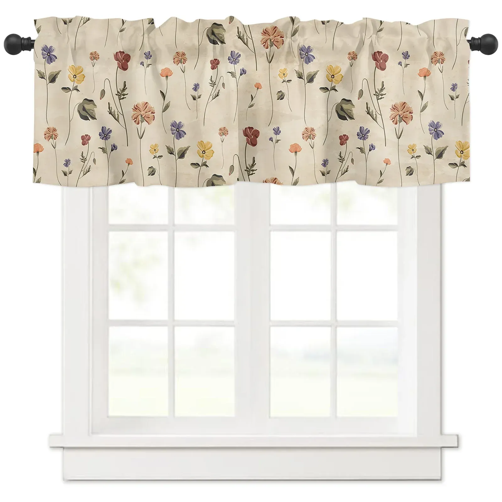 Curtains Retro Floral Wildflowers Kitchen Window Curtains Home Decoration Short Curtain for Living Room Bedroom Small Drapes Cortinas