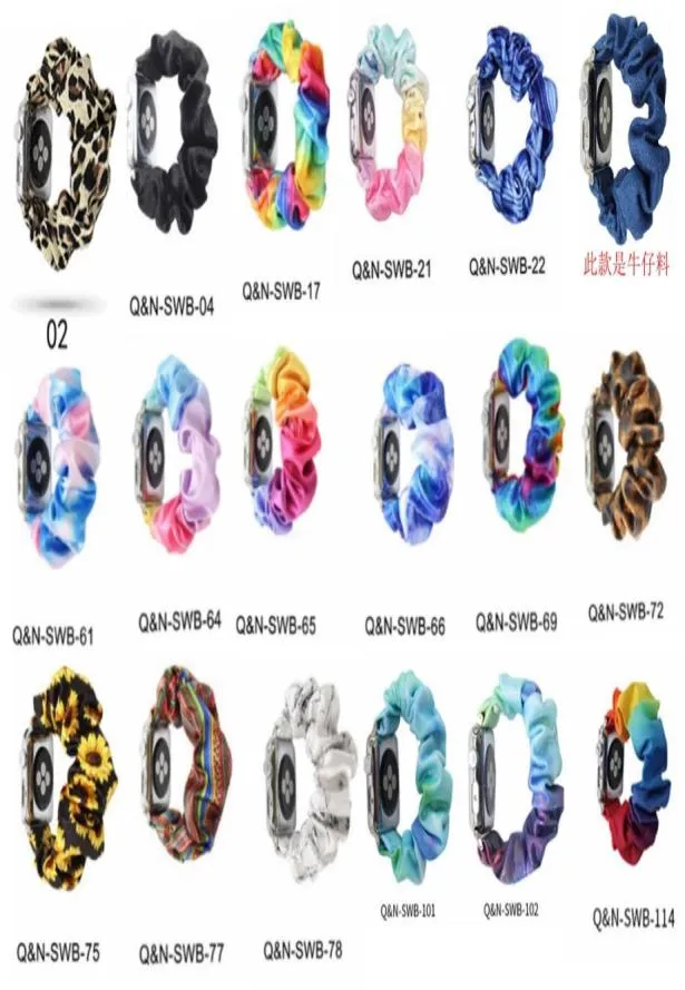 Tiedye Pattern Velvet Fabric Scrunchie مرنة Watchband Cover for Apple Watch Band Series 7 41mm 41mm 6 5 4 3 38mm 40mm 42m2635829