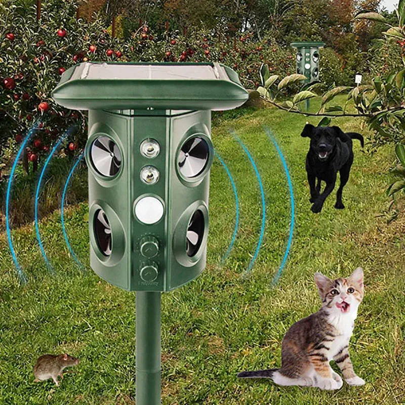 Solar Energy Dog Repeller、長距離、ポータブル超音波樹皮コントロール、屋外、鳥、ヘビ、ネズミ、動物