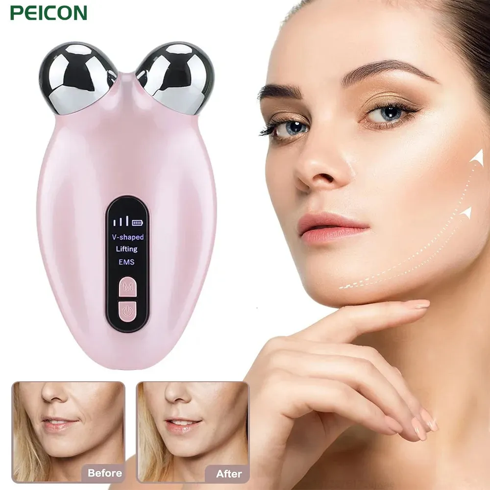 Massageador EMS Microcurrent Roller Massage para Face Lifting Pele Aperte Remoção de Rugas Dispositivos de Beleza Elétrica 240309