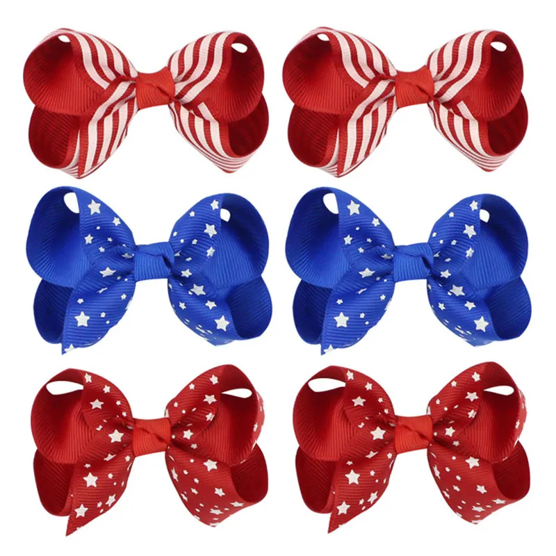 Pinces à cheveux pour filles, Barrettes imprimées avec drapeau du jour de l'indépendance américaine, pince à cheveux avec nœud, accessoires pour enfants, épingles à cheveux en forme d'étoile rayée, cadeaux de la fête nationale