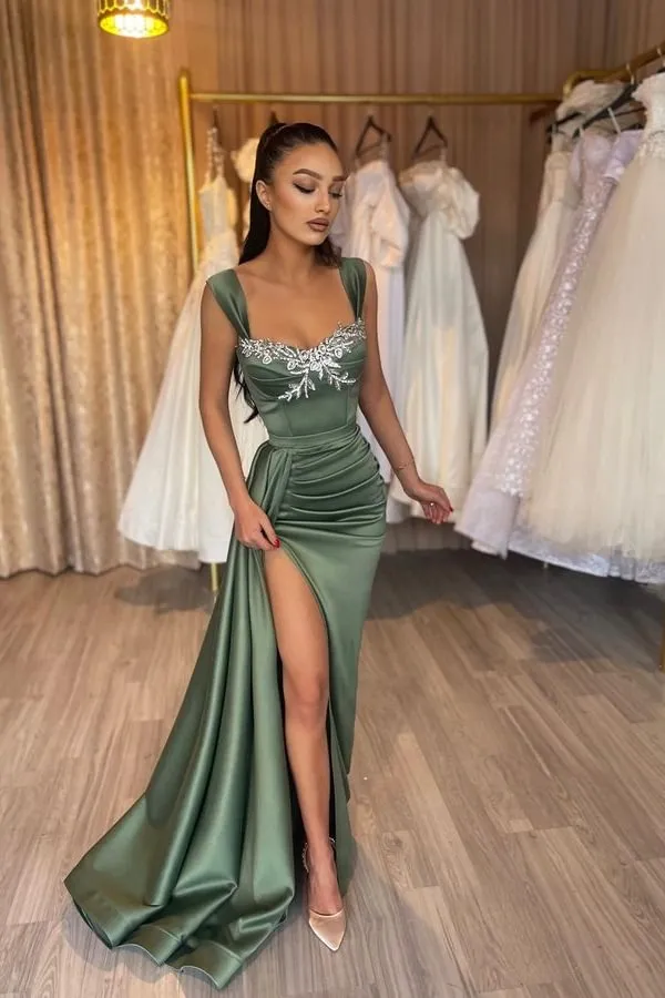 Sophisticated Olive Green Satin Prom Dress Sophisticated Olive Green Satin Prom Dress