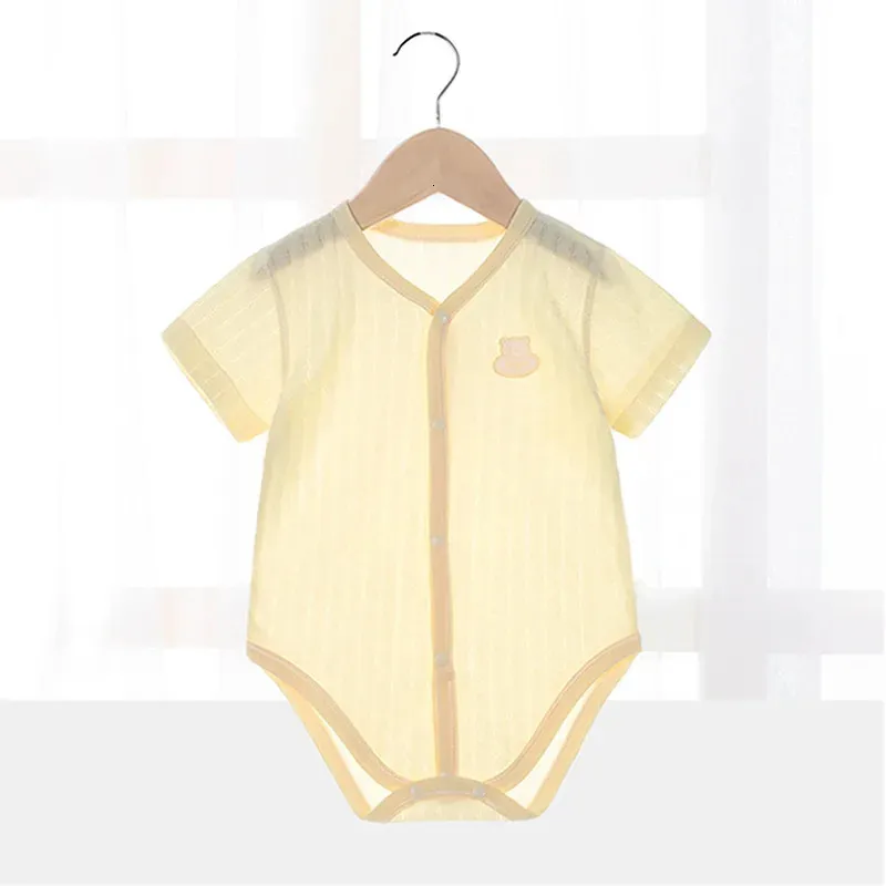 Född baby bodysuits för pojke tjej sommar tunna outwear casual kort ärm småbarn barn jumpsuits barn kläder 240307