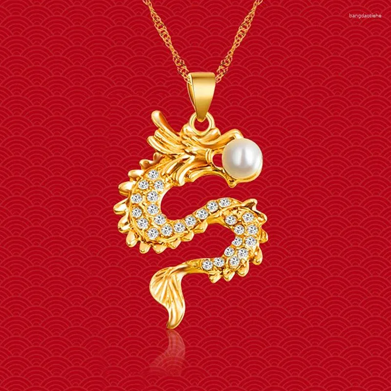 Kedjor 2024 Dragon Year Chinese Style Zodiac Pendant Halsband Inlagd Zirkon Clavicle Chain Mascot Ornaments Lucky Symbol Gifts