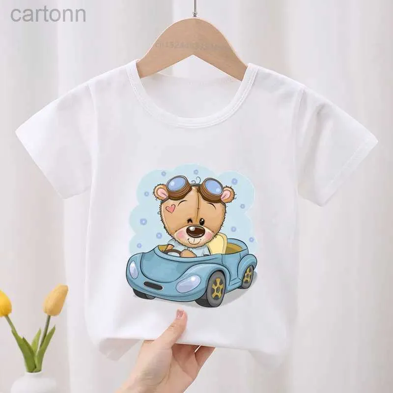 Camisetas crianças camiseta bonito urso gráfico dos desenhos animados meninos t camisas animais engraçados meninas roupas de verão manga curta roupas infantis ldd240314
