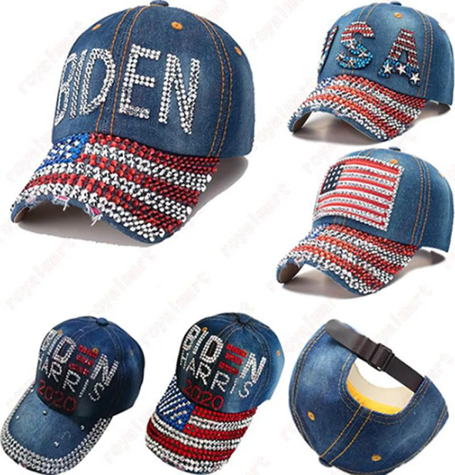 USA Cowboy Hats 2020 American Election Activity Biden Harris Hat Bling Bling Diamond Peaked Cap US Flags Baseball Caps IIA6375313400