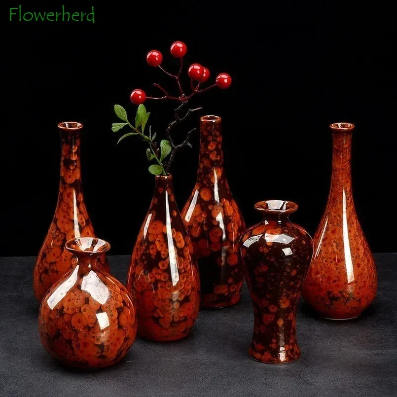 Vaser festlig vas Creative Home Decoration Office Gift Vase Hydroponic Flower Pot Ceramic Porcelain Handicraft Kiln Change Decoration