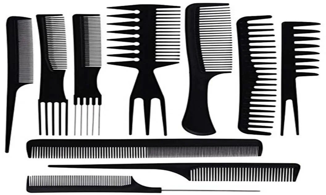 10 pezzi Set spazzola per capelli professionale pettine salone barbiere antistatico coda a denti grossi spazzola per capelli parrucchiere pettini cura dei capelli St3953746