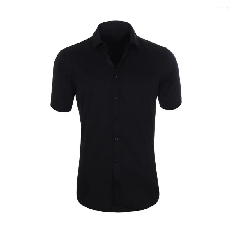 Camisas casuais masculinas homens verão camisa fina elegante ajuste fino com colarinho de turn-down mangas curtas single-breasted para formal