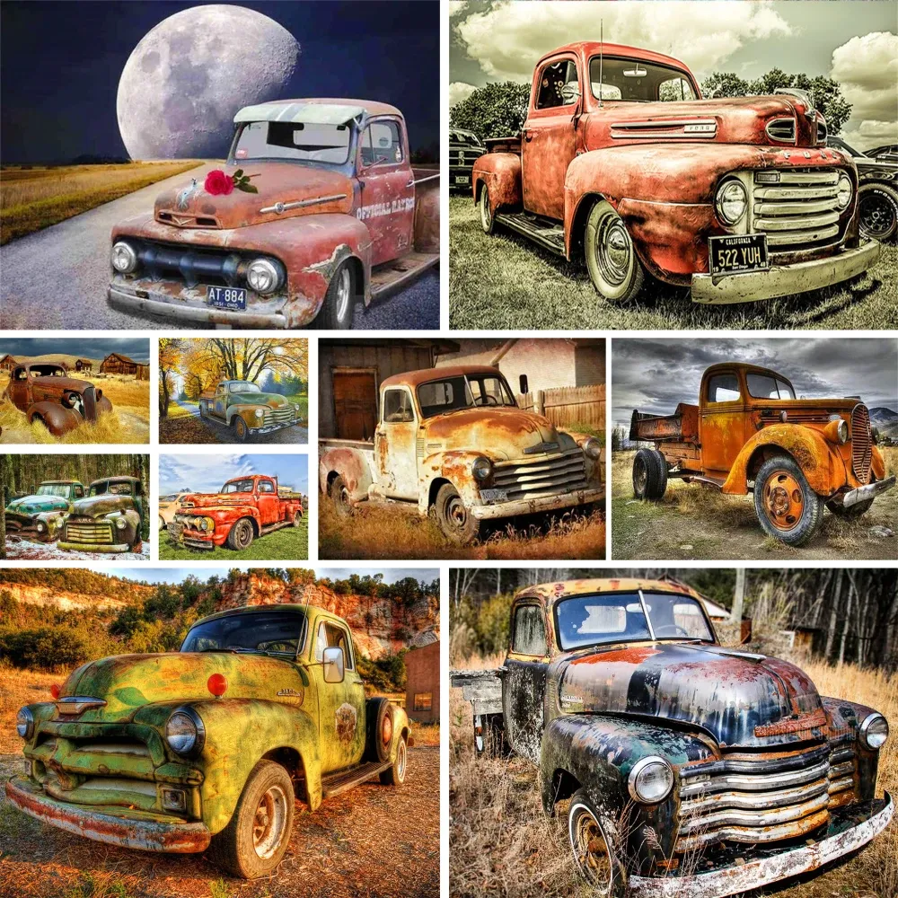 Number Scenery Old Truck DIY Painting By Numbers Set Oil Paints 50*70 Boards By Numbers Wall Decoration For Kids Wholesale Handicraft