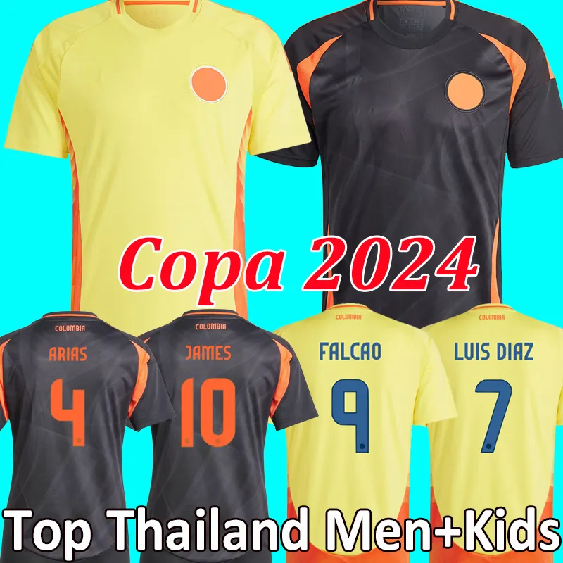 2024 Colômbia Fora Camisas de Futebol Copa América Luis Diaz 23 24 Falcao James Home 24 25 Colômbia Camisa de Futebol Cuadrado Homens Kit Infantil Camiseta De Futbol