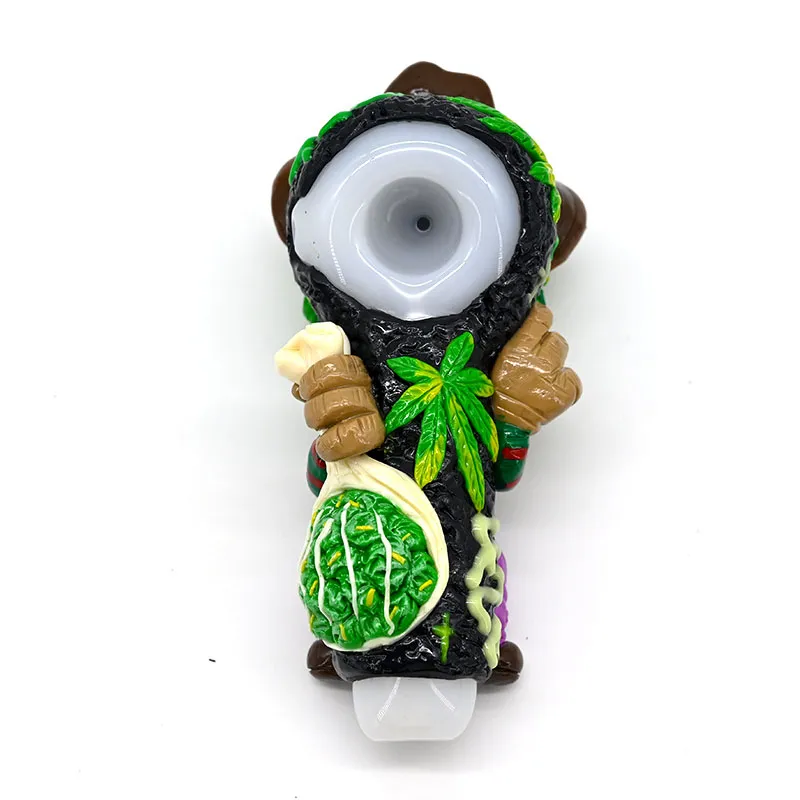 5in,Colored Hand Drawn Glass Bong,Glass Pipe With Glow In Dark,White Jade Pipe,Borosilicate Glass,Polymer Clay With 420 Festival,Holiday Gifts,Smoking Accessaries