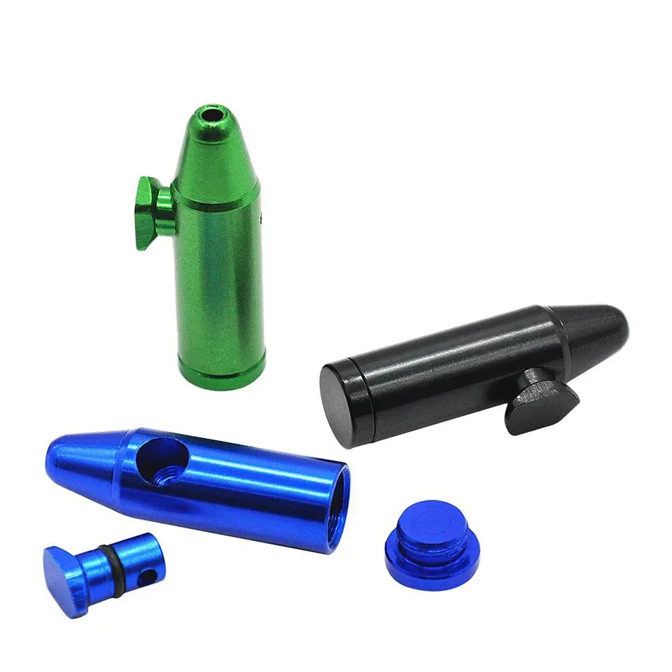 Bullet Rocket Shape Snuff Snorter Pipe Aluminum Alloy metal Sniff Dispenser Nasal Tube Sniffer Tobacco Herb Straw Smoking Accessories