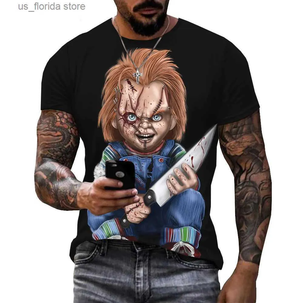 Nieuwe Horror Film Zomer Bruid van Chucky 3D Bedrukt T-shirt Ronde Hals T-shirt Mannen Vrouwen Harajuku Tops Fashion Casual T-shirt Y240314