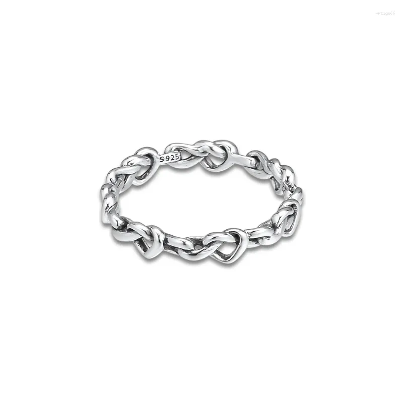 Anéis de cluster CKK anel atado corações banda para mulheres homens anillos mujer prata esterlina bague plata 925 para jóias casamento noivado