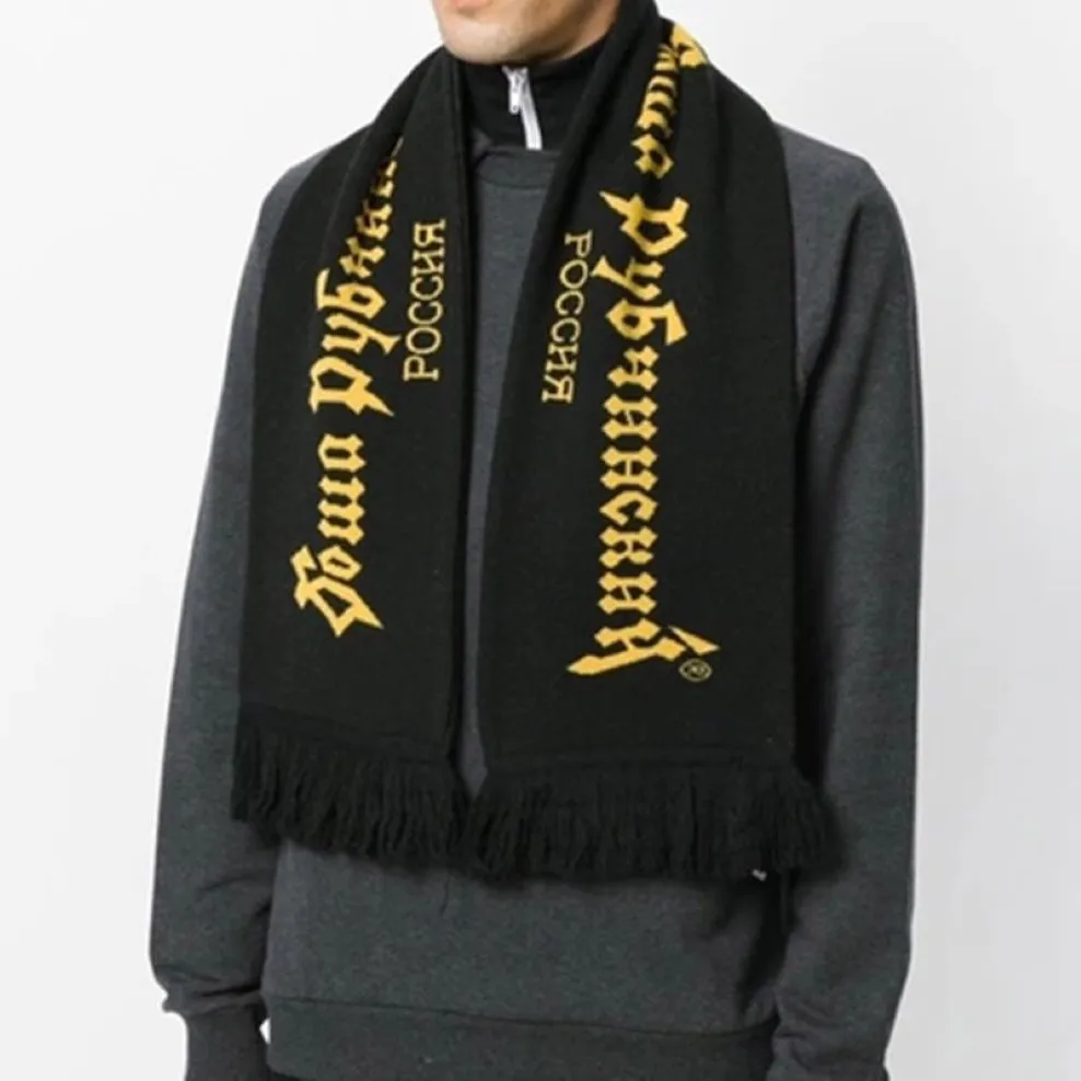 Gosha Rubchinskiy Scarves Unisex Fashion Letter Patterns Green Yellow Wraps for Winter Tasseles Scarf for Men Women260k