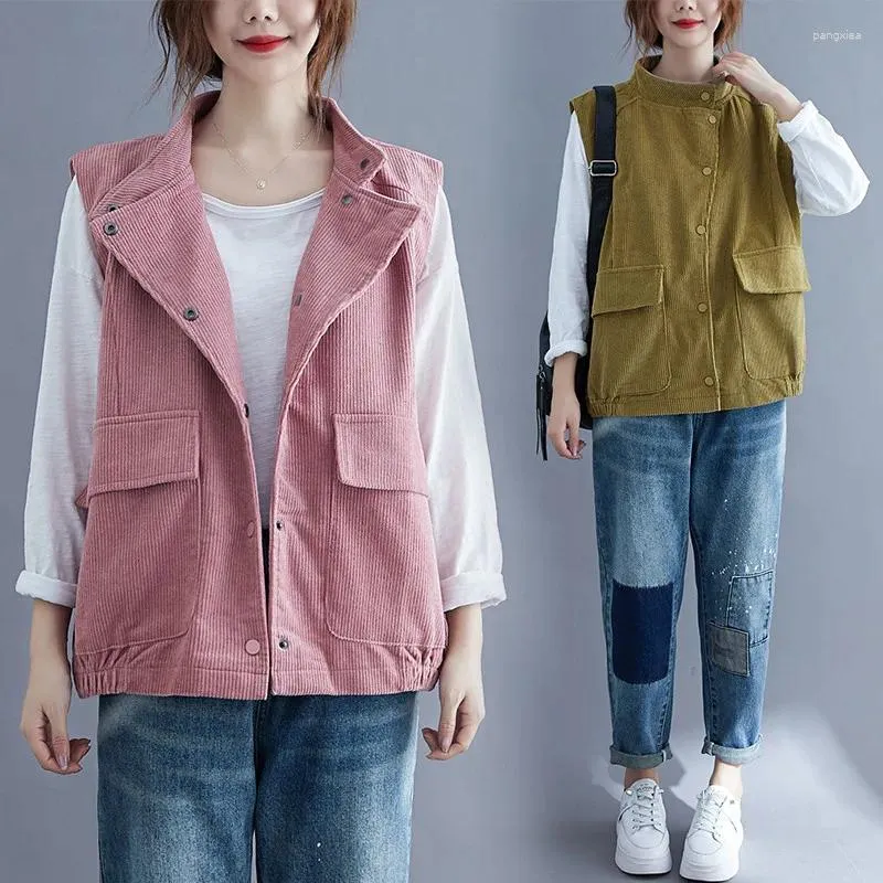 Women's Vests 2024 Autumn Corduroy Vest Loose Literary Retro Casual Jacket Work Clothes