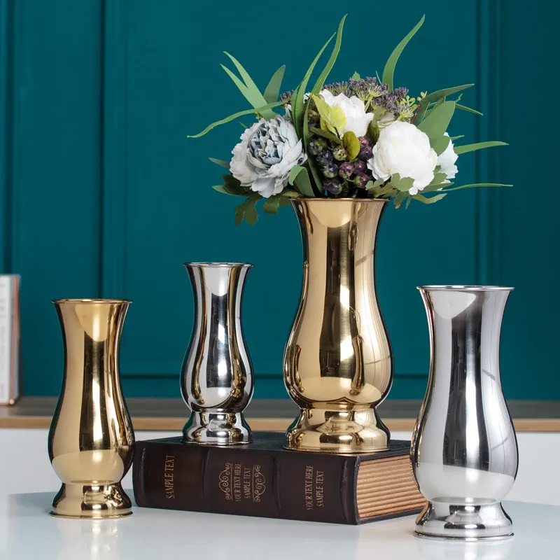 Vasi Vasi da tavolo in stile cinese Moderni e minimalisti Ornamenti di moda Artigianato Vasi decorativi in ​​acciaio inossidabile Vasi da fiori in metallo