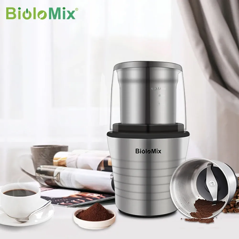 Tools Multipurpose Electric Coffee Bean Grinder with 2 Removable Dry and Wet Cups Stainless Steel Miller for Seeds Spices Herbs Nuts