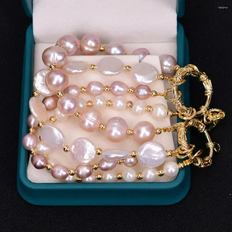 Bracciale con perle viola rosa culturali naturali multi-forma Strand GG