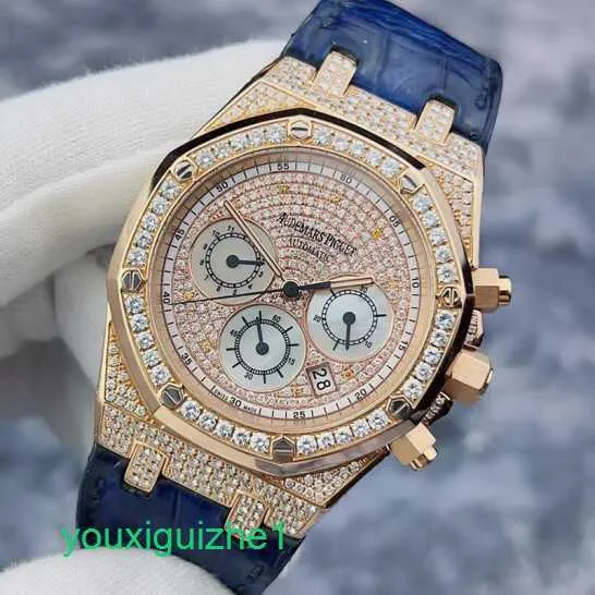 AP Watch Top Machinery Watch Royal Oak Series 26022OR Met diamanten bezaaide sterrenhemel 18K roségoud Materiaal Mechanisch Heren Datum Timing Functie