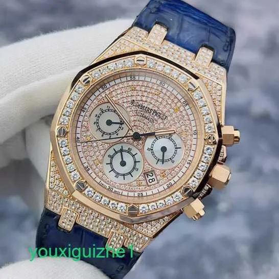 AP 시계 상단 기계 시계 Royal Oak Series 26022 with Diamond Studded Starry Sky 18K 로즈 골드 재료 기계 남성 날짜 타이밍 기능