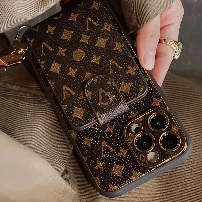 Luxury Leather Cross Body Brown Phone Case With Strap For
