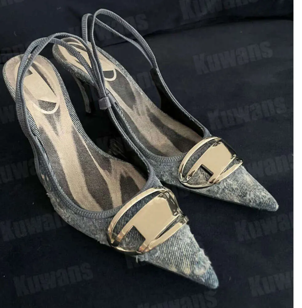 D-Venus SB Denim Heels Slingback Damen Sandalen Pumpen D Kittie Canvas Venus Strand Sommer Luxusdesigner High Heel Party Sexy Hochzeitsleder 555ES