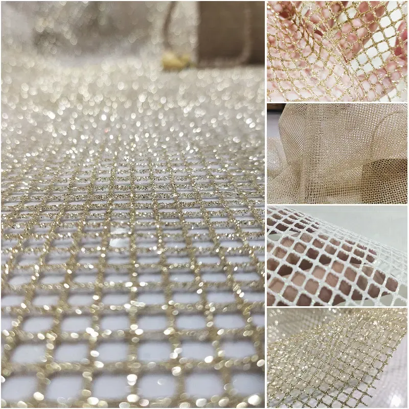 Tessuto in tessuto duro tessuto oro glitter bianco sequestro di paillettes quadrate in tessuto designer fai da te abito da sposa abito da sposa materiale decorazione per feste tela