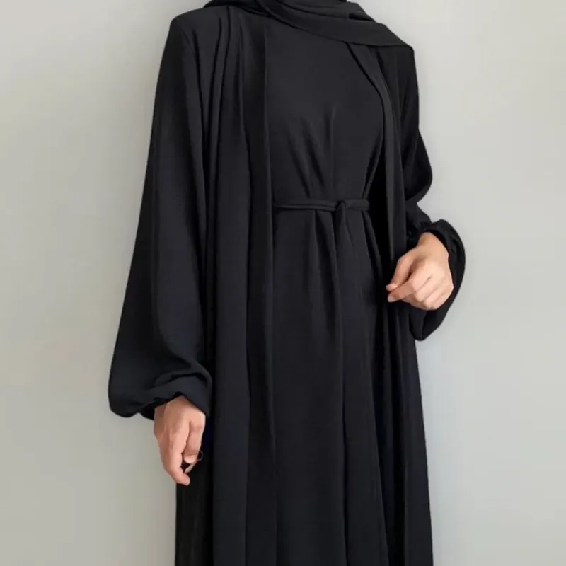 Ubranie etniczne 2 -częściowy Abaya Kimono z wewnętrzną sukienką pasującą do muzułmańskiego zestawu Abayas dla kobiet Dubai Ramadan Islam Niezwykle hidżab szatę Jilbab