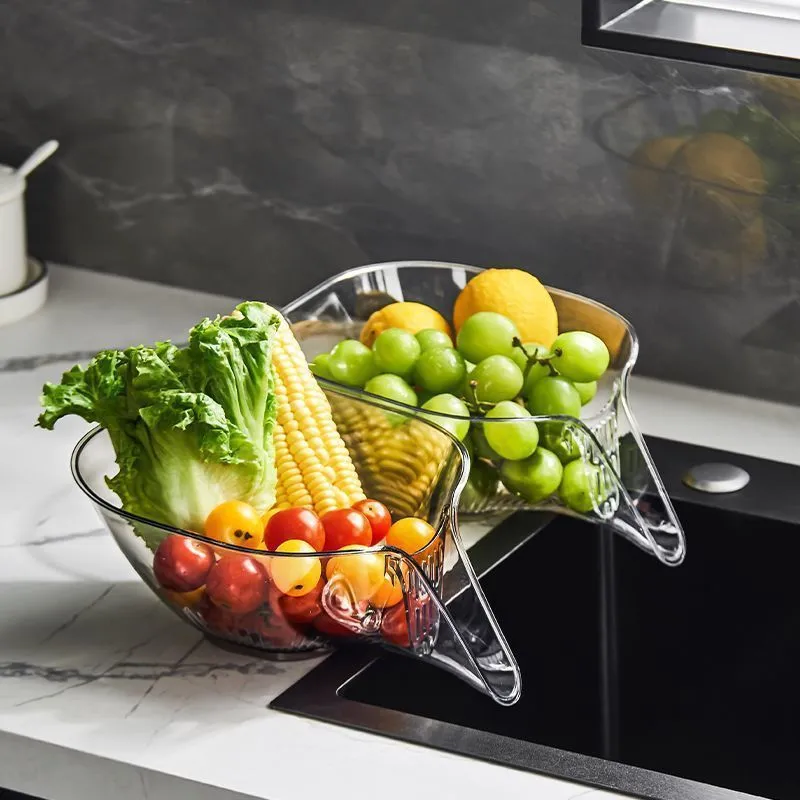 Multifunctional PET Drain Basket Drain Bowl Household Sink Vegetable Basin Kitchen Washing Fruit Plate