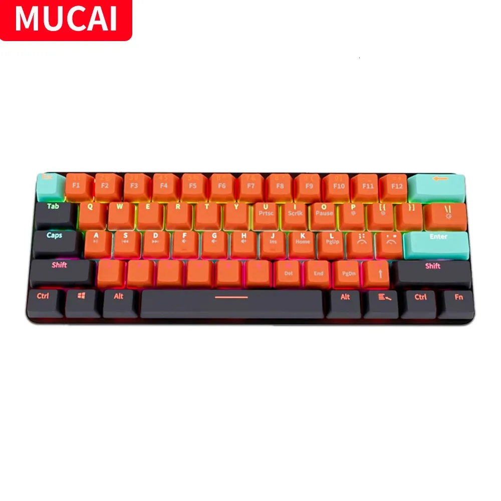 MUCAI MKA610 USB Mini clavier filaire de jeu mécanique commutateur rouge 61 touches Gamer pour ordinateur PC portable câble détachable 240309