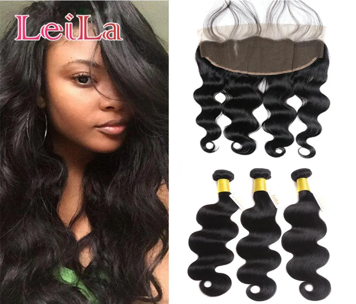 7A Indian13x4 Koronkowe zamknięcie czołowe z wiązkami częściowo ciałem fala Ucha do ucha Unforted Virgin Human Hair with Closure5077091