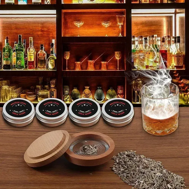 Kit de ahumador de cócteles, ahumador con campana de madera ahumada para whisky, accesorios para Bar de cocina, herramientas para cóctel 240327